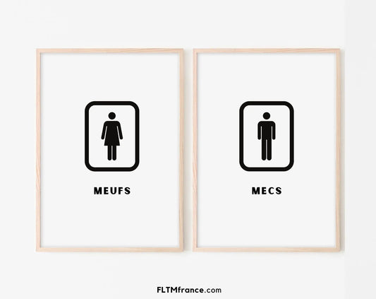 Affiche toilettes Meufs et Mecs - Poster humour WC FLTMfrance