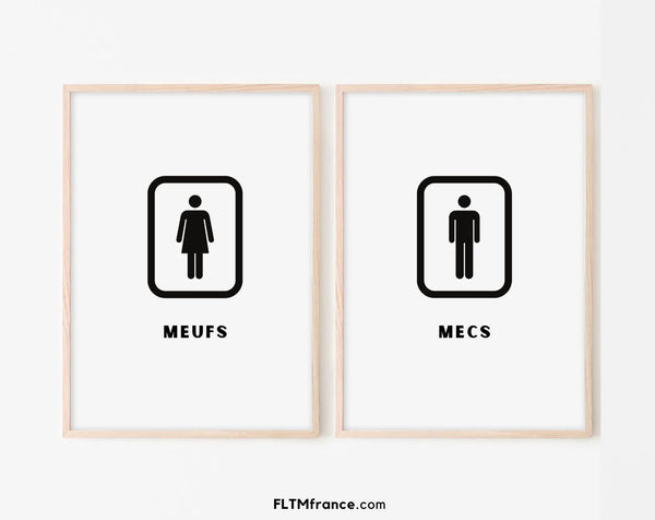 Affiche toilettes Meufs et Mecs - Poster humour WC