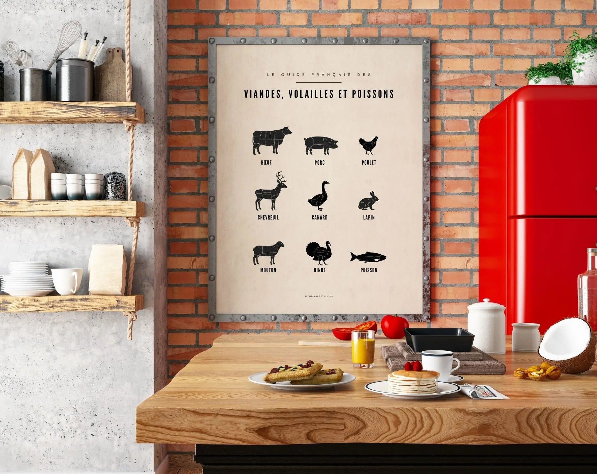 Affiche viandes, volailles et poissons - Affiche de cuisine FLTMfrance