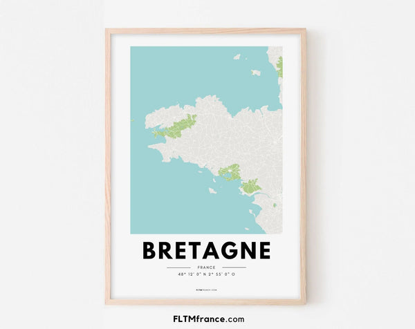 Affiche carte Bretagne - Région de France