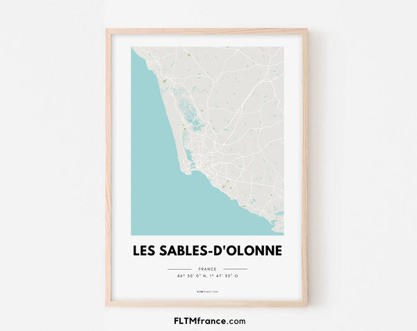 Affiche carte Les Sables-d'Olonne - Villes de France