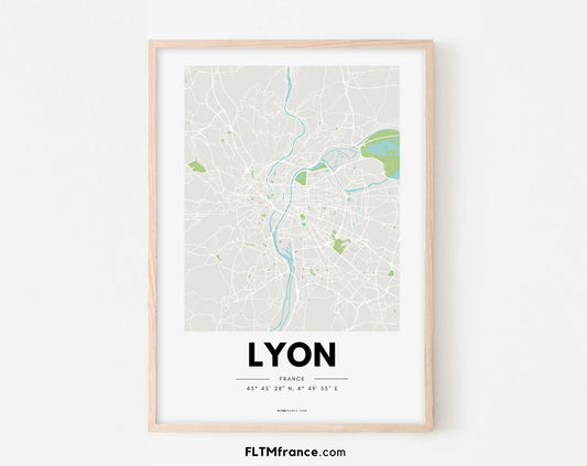 Affiche carte Lyon - Villes de France FLTMfrance
