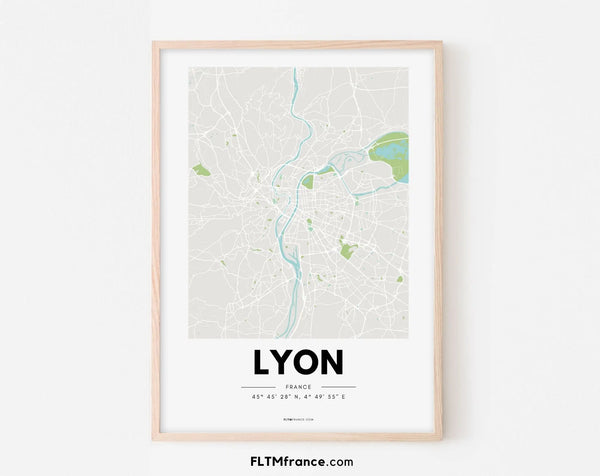 Affiche carte Lyon - Villes de France