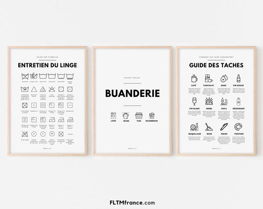 Affiches éducatives pour Buanderie, Entretien du Linge et Guide des Tâches FLTMfrance