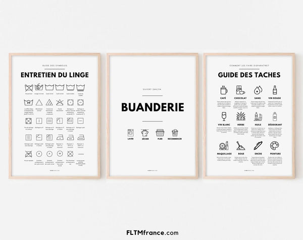 Affiches éducatives pour Buanderie, Entretien du Linge et Guide des Taches