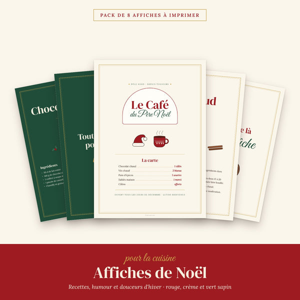 Pack de 8 affiches de Noël pour la cuisine - Recettes et humour vintage