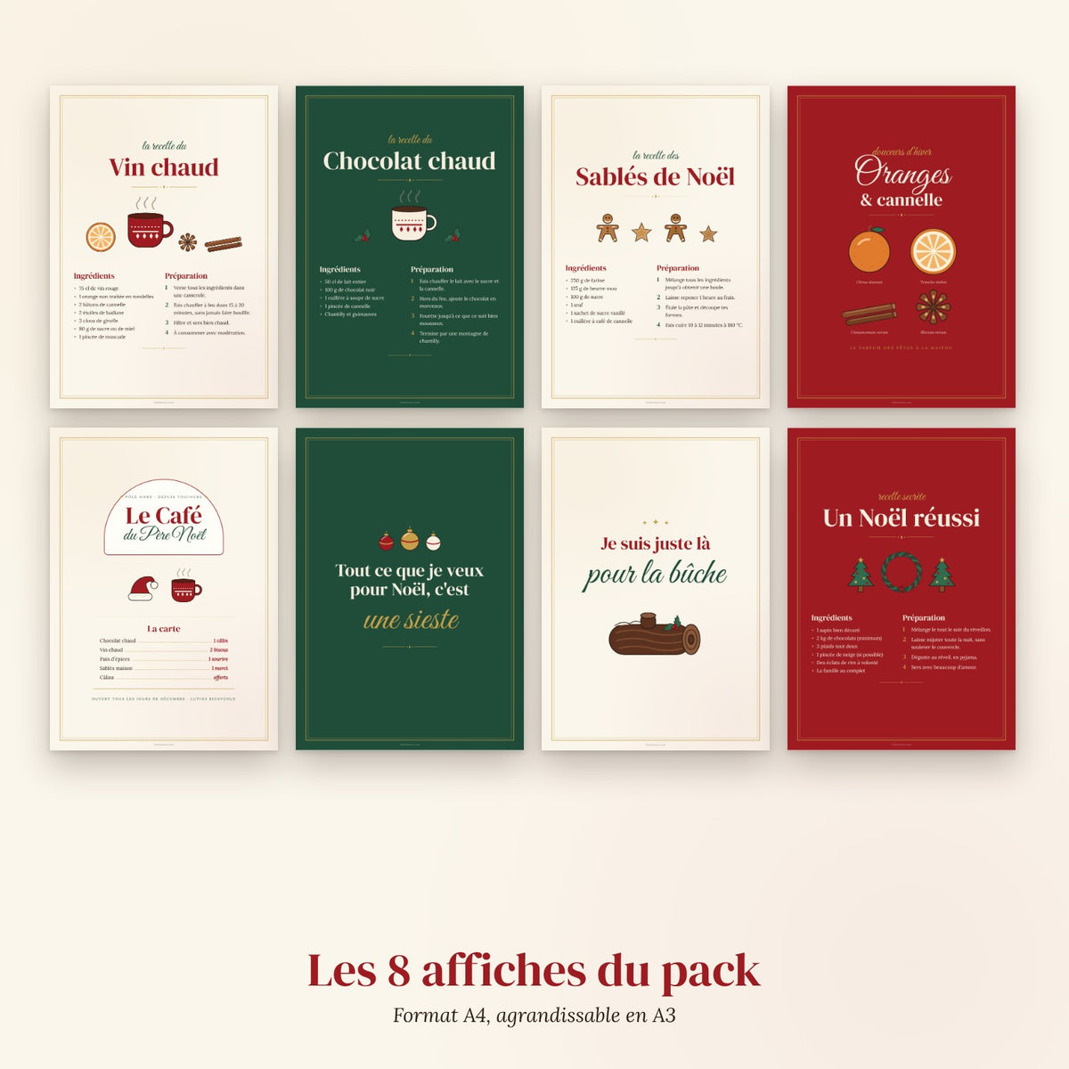 Les 8 affiches de Noël cuisine : vin chaud, chocolat chaud, sablés, humour - FLTM