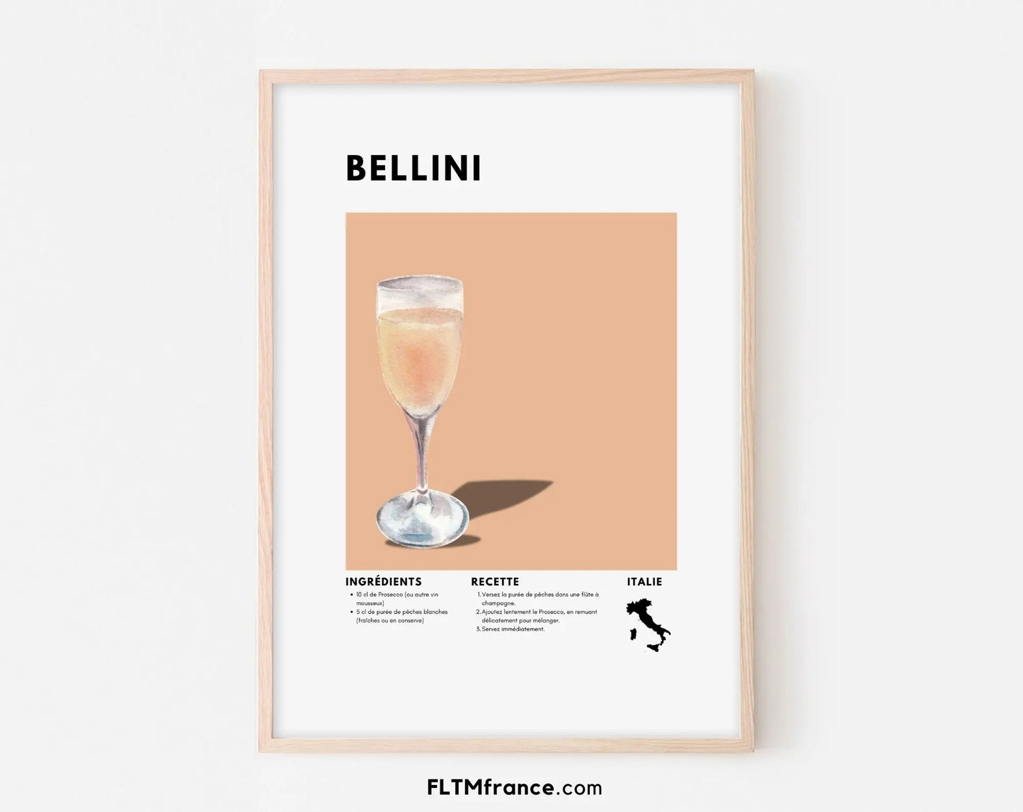 Bellini - Affiche recette de cocktail FLTMfrance