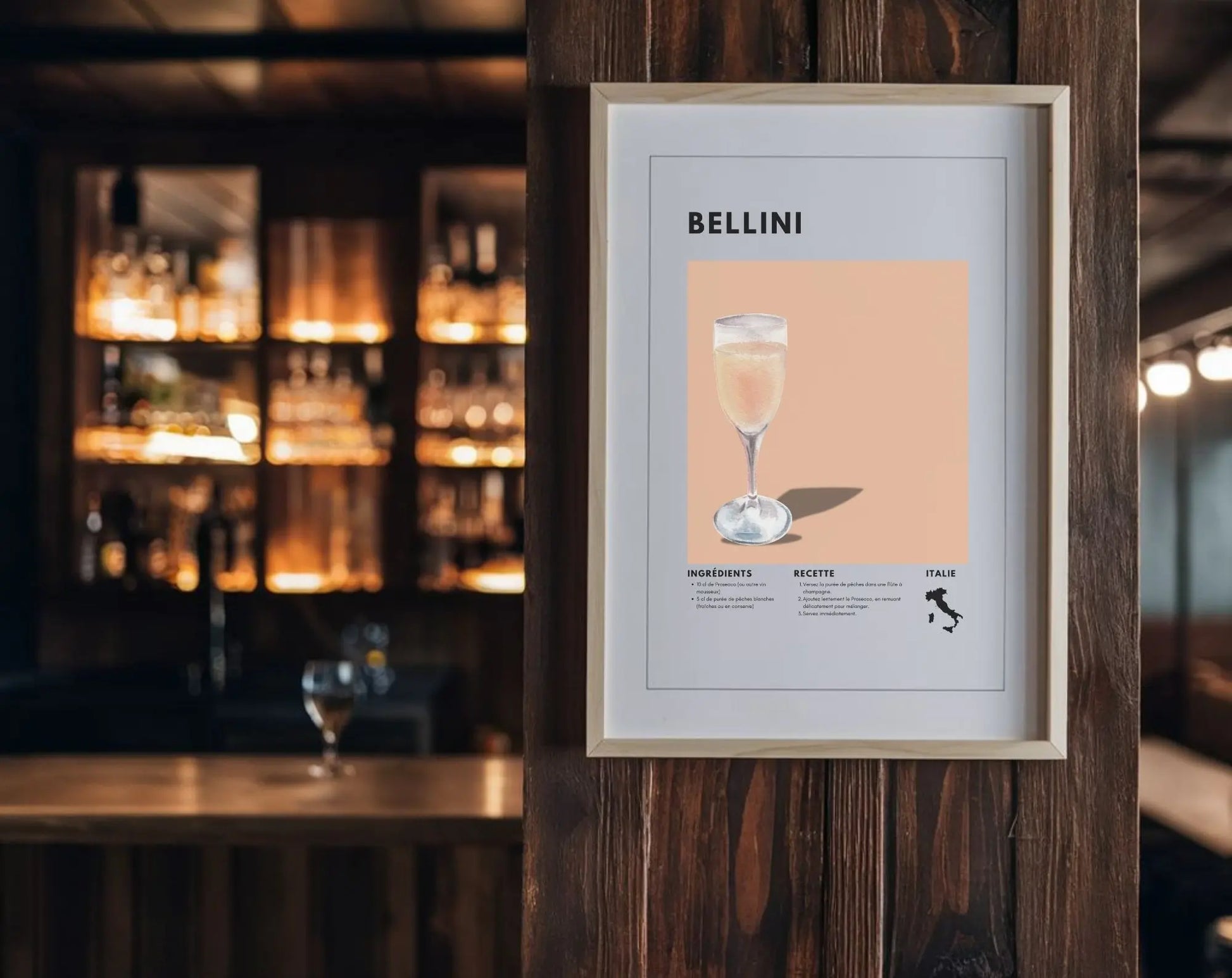 Bellini - Affiche recette de cocktail FLTMfrance