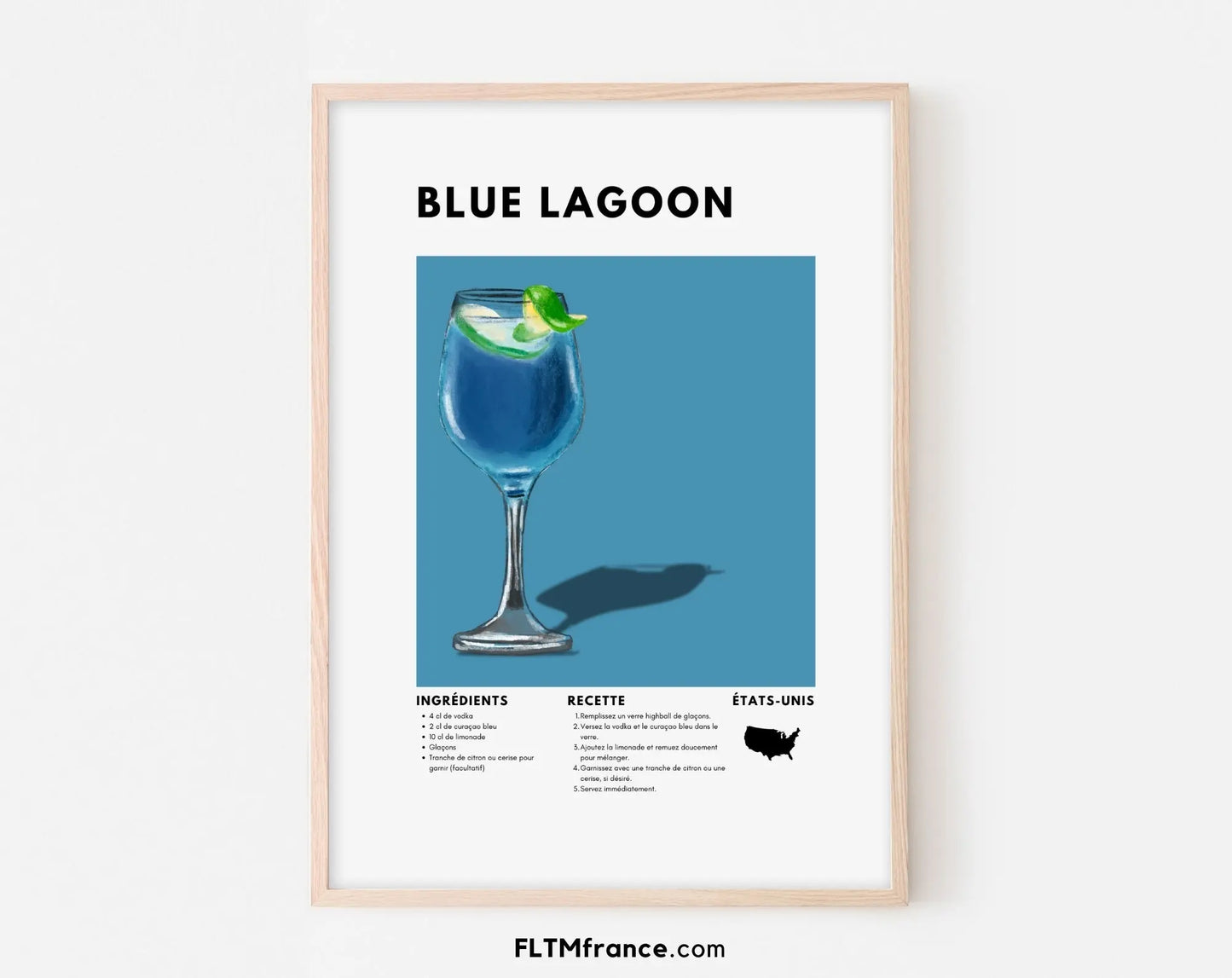 Blue Lagoon - Affiche recette de cocktail FLTMfrance