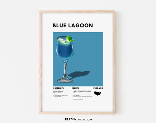 Blue Lagoon - Affiche recette de cocktail FLTMfrance