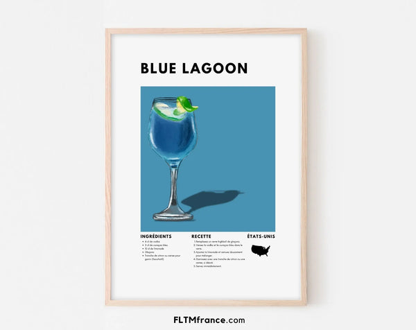 Affiche Blue Lagoon - Affiche recette de cocktail