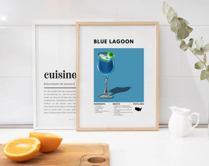 Blue Lagoon - Affiche recette de cocktail FLTMfrance