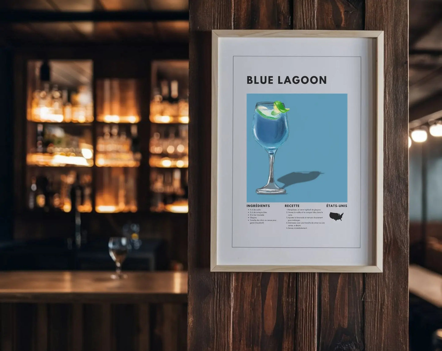 Blue Lagoon - Affiche recette de cocktail FLTMfrance