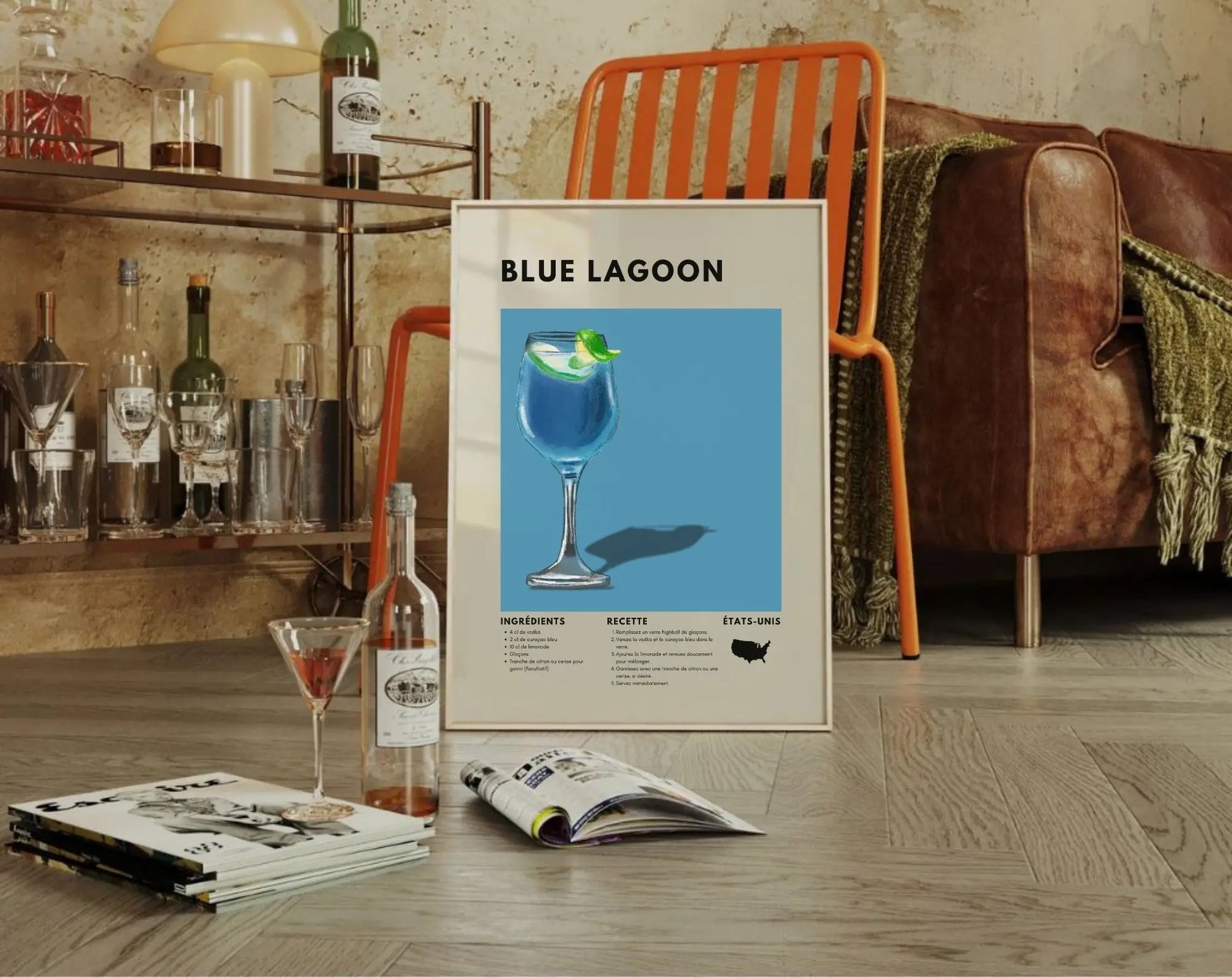 Blue Lagoon - Affiche recette de cocktail FLTMfrance