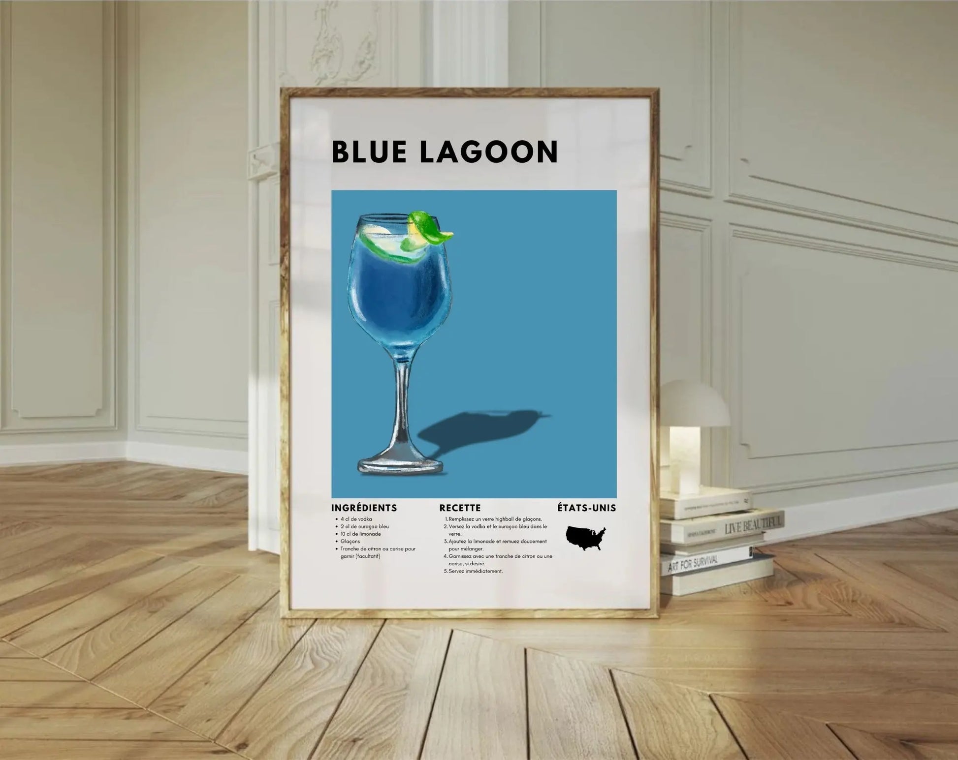 Blue Lagoon - Affiche recette de cocktail FLTMfrance