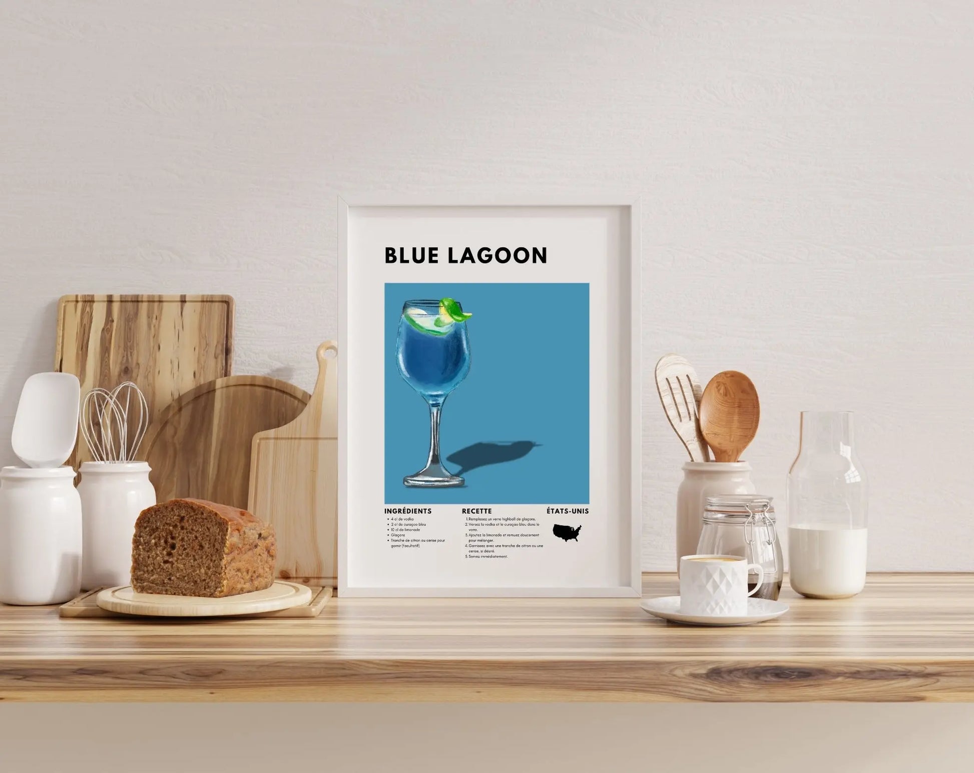 Blue Lagoon - Affiche recette de cocktail FLTMfrance