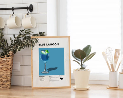 Blue Lagoon - Affiche recette de cocktail FLTMfrance