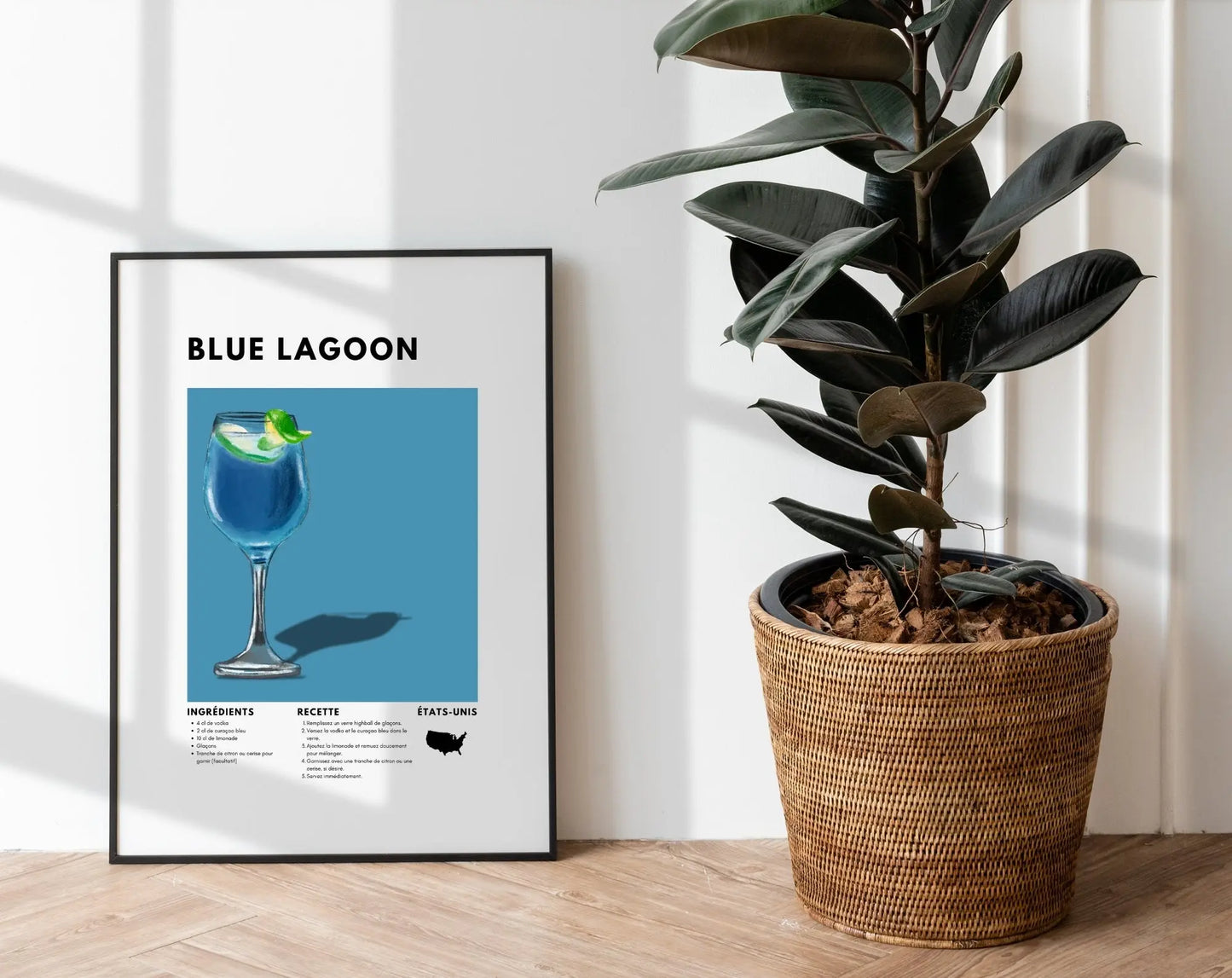 Blue Lagoon - Affiche recette de cocktail FLTMfrance