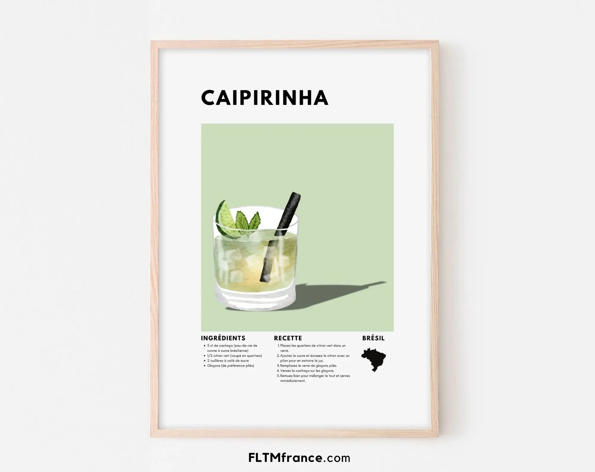 Caïpirinha - Affiche recette de cocktail FLTMfrance