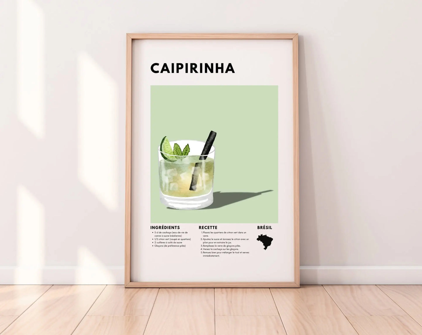 Caïpirinha - Affiche recette de cocktail FLTMfrance