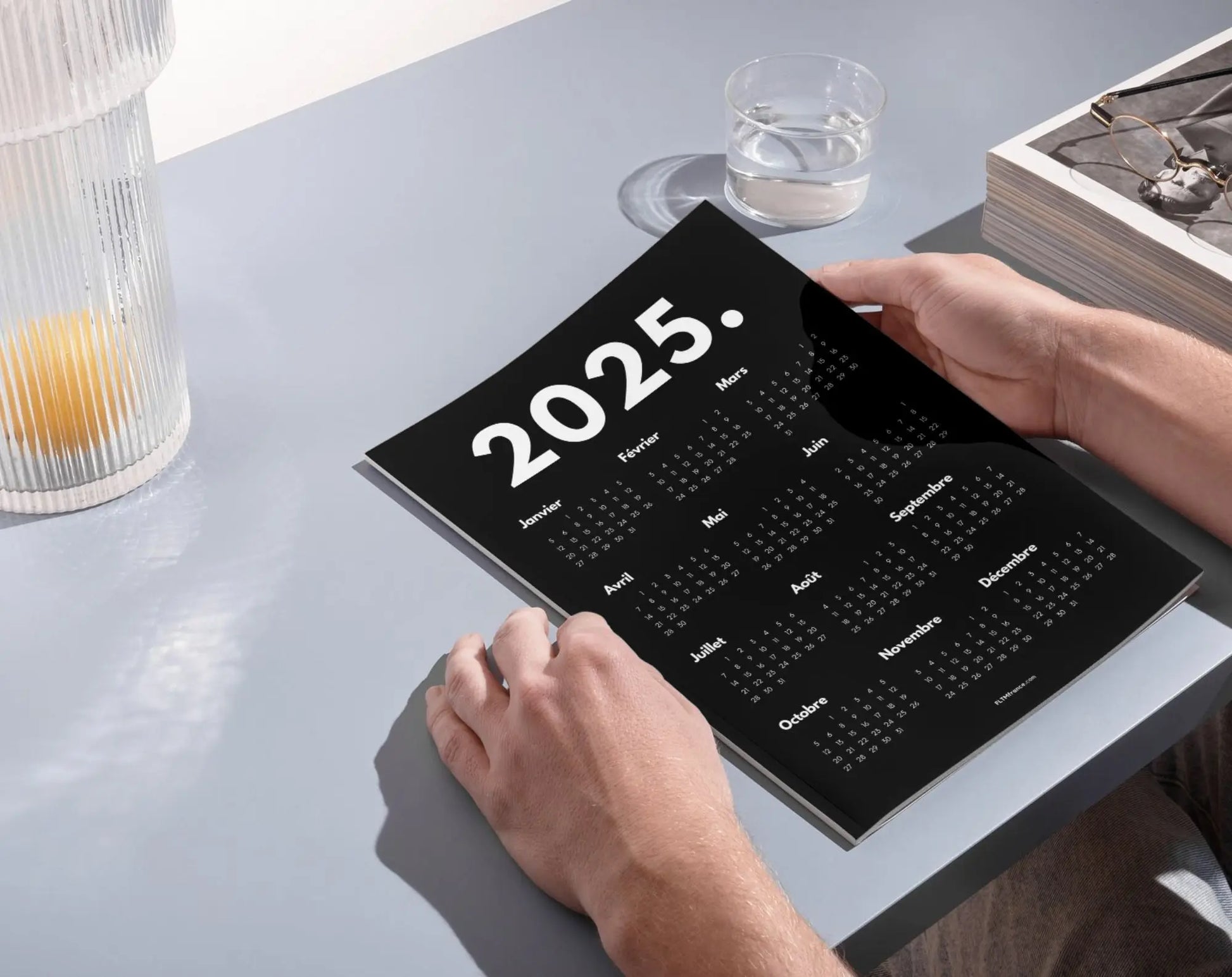 Calendrier 2025 minimaliste noir à imprimer FLTMfrance