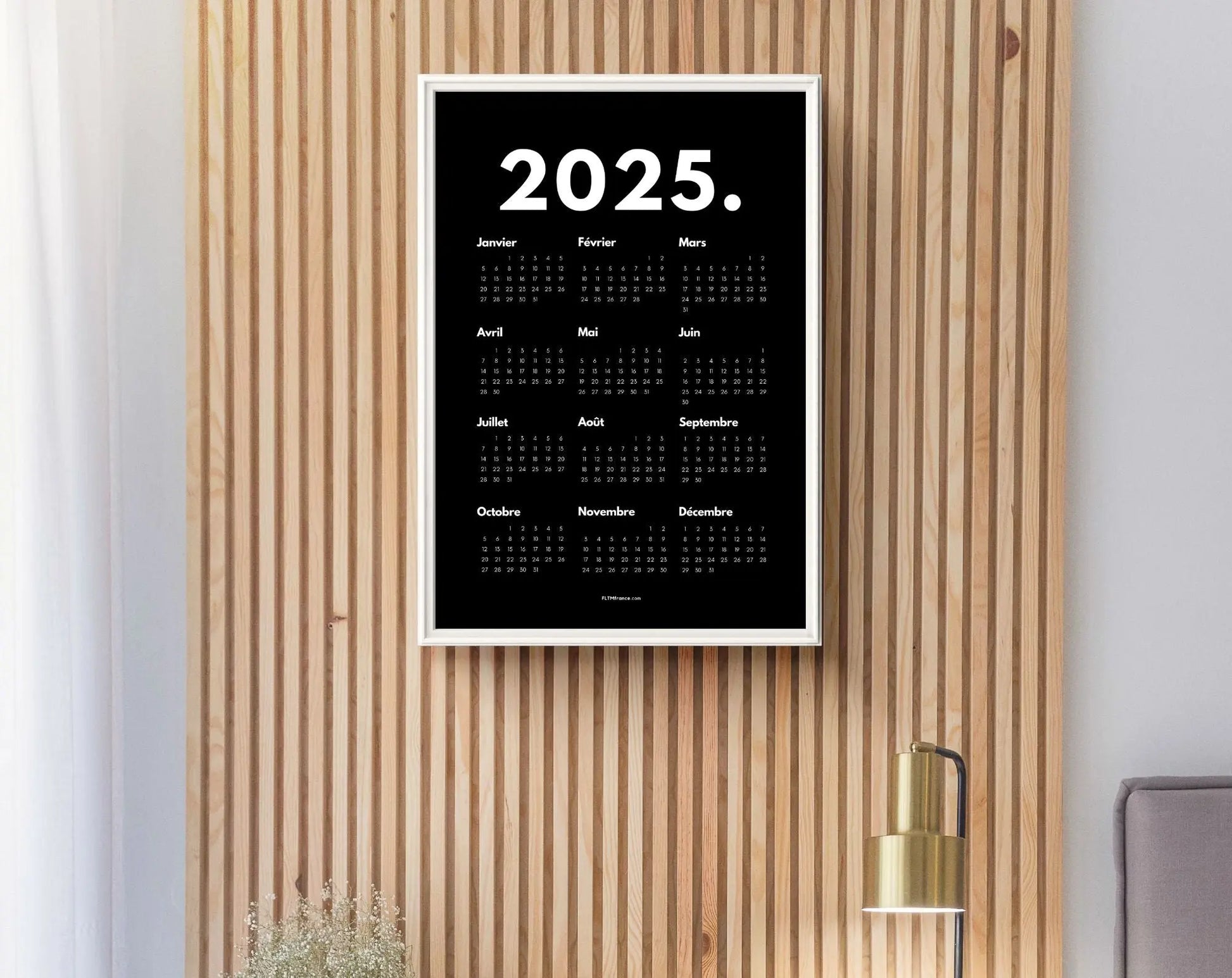 Calendrier 2025 minimaliste noir à imprimer FLTMfrance