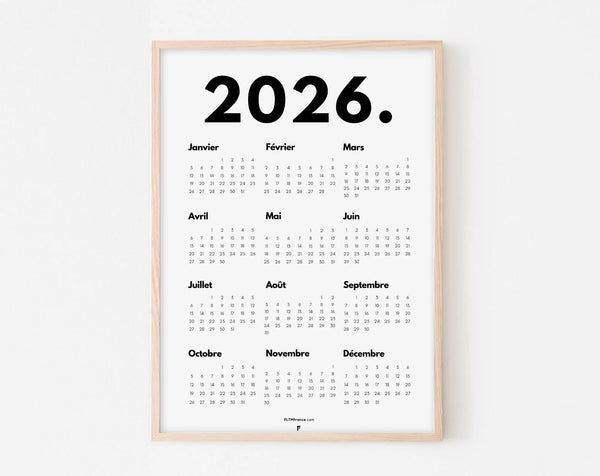 Calendrier 2026 minimaliste - Affiche 2026 à imprimer