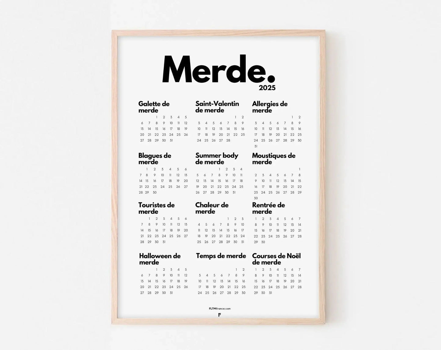 Calendrier de Merde 2025 - Calendrier 2025 à imprimer FLTMfrance