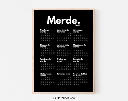 Calendrier de Merde 2025 noir - Calendrier 2025 à imprimer FLTMfrance