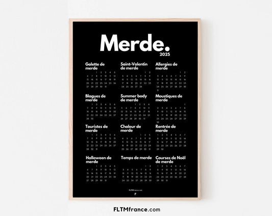 Calendrier de Merde 2025 noir - Calendrier 2025 à imprimer FLTMfrance