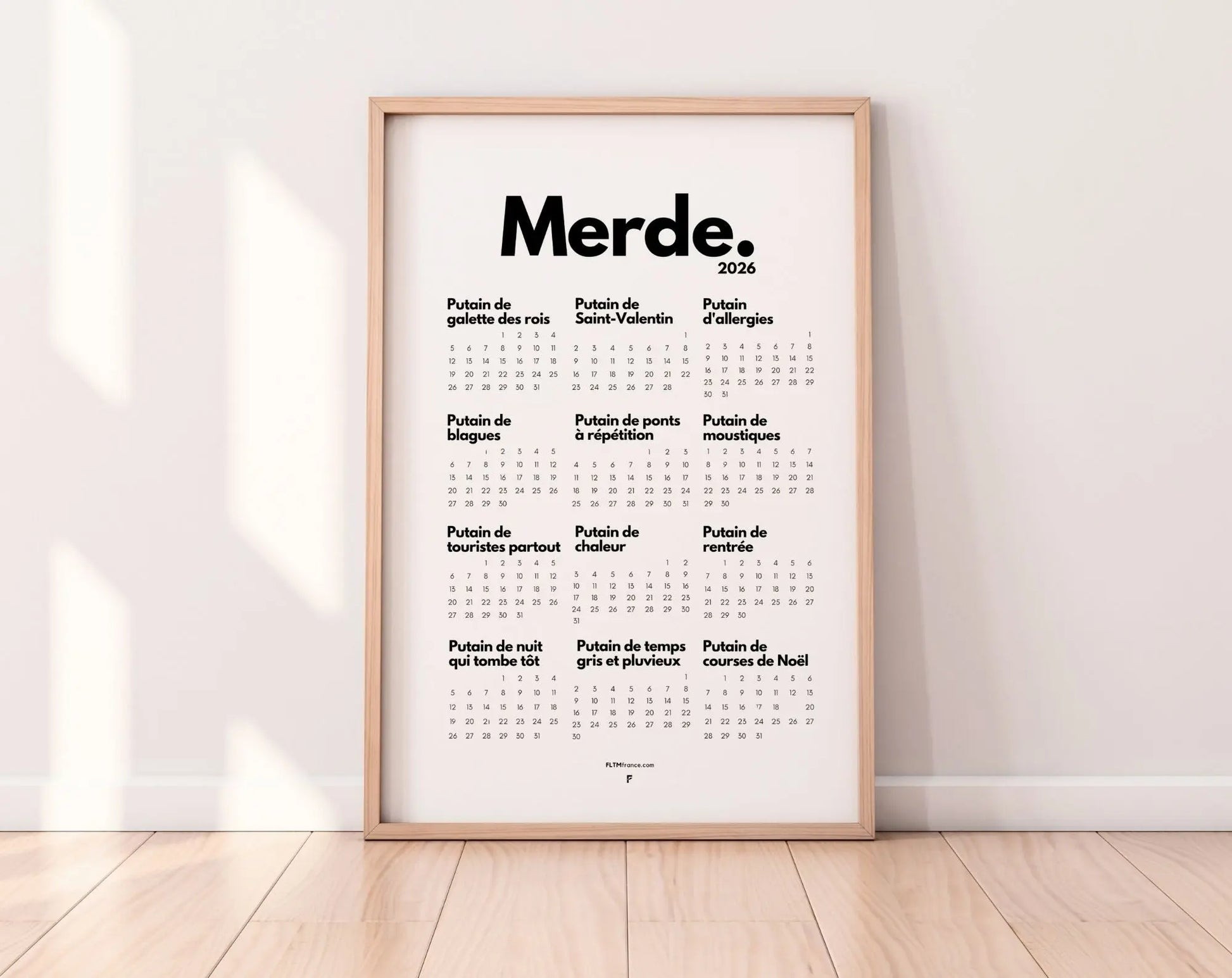 Calendrier de Merde 2026 - Calendrier 2026 à imprimer FLTMfrance