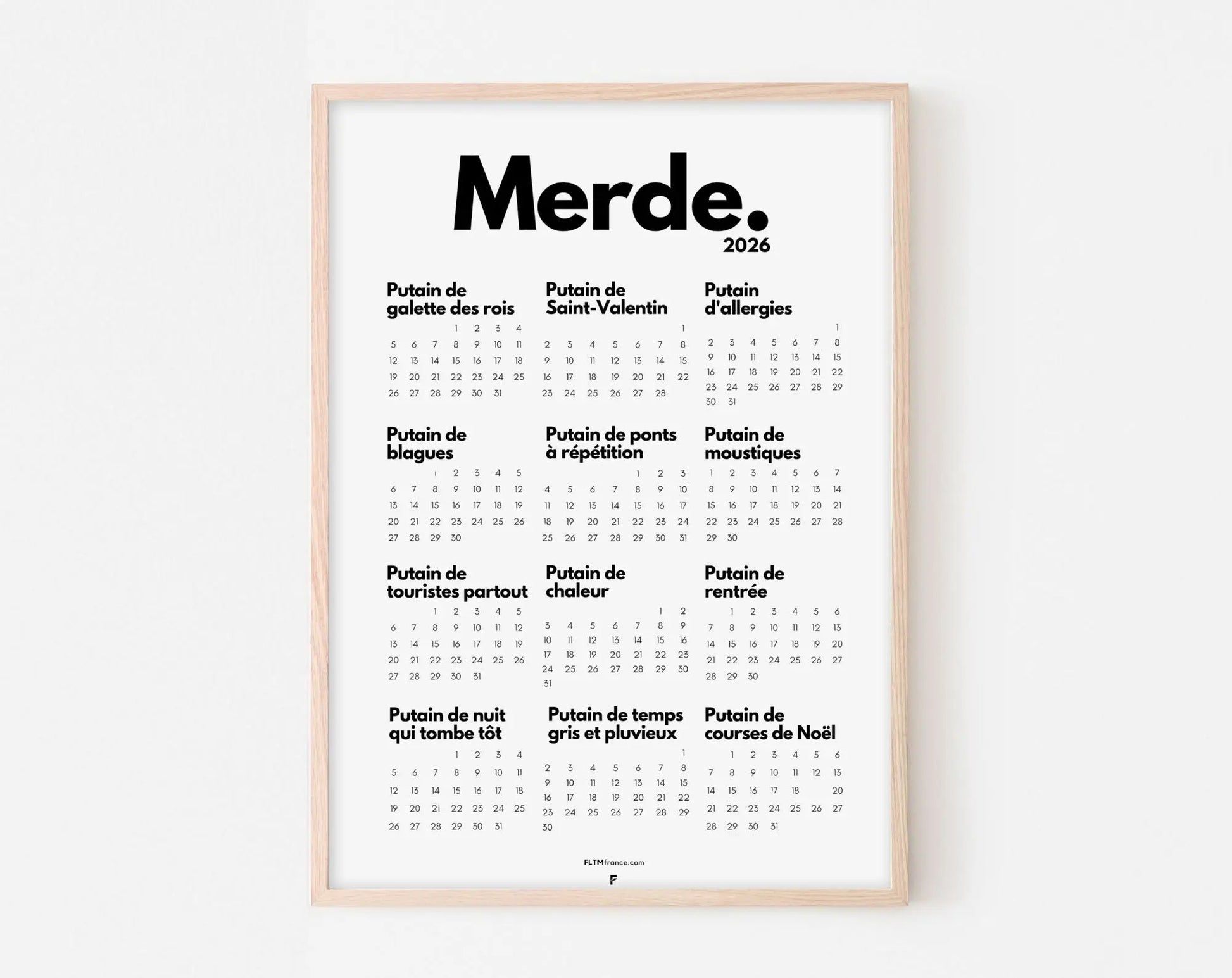 Calendrier de Merde 2026 - Calendrier 2026 à imprimer FLTMfrance