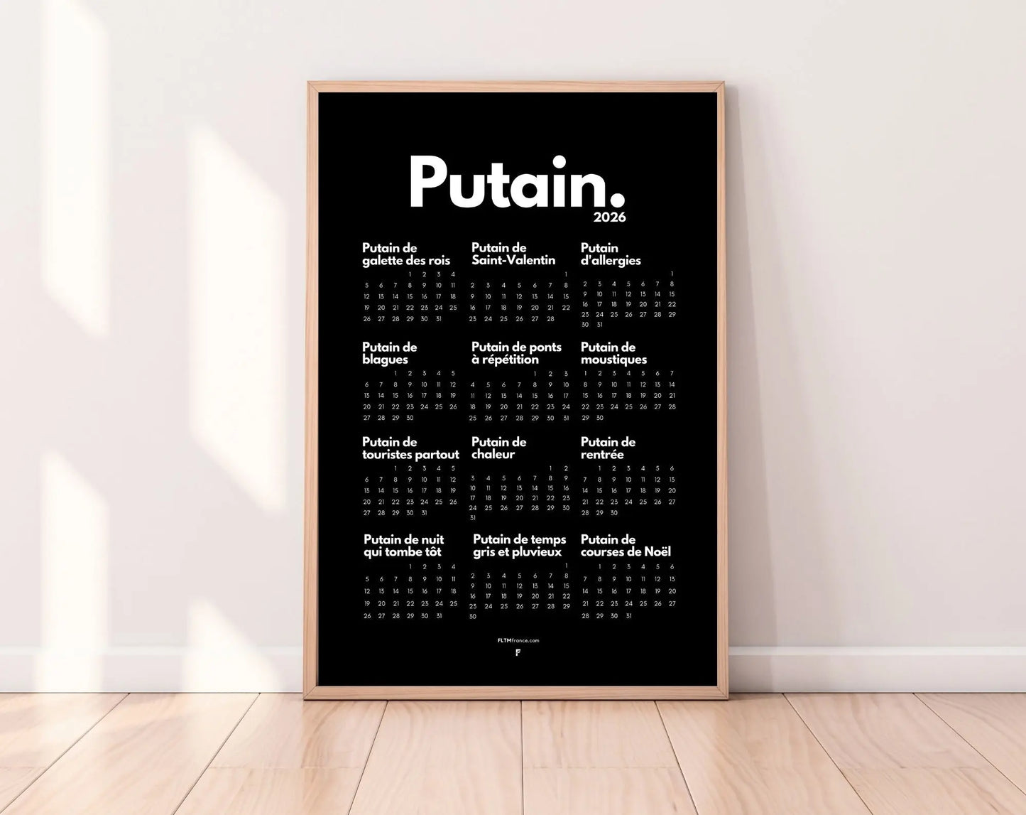 Calendrier personnalisé Putain 2026 - Calendrier humour à imprimer FLTMfrance