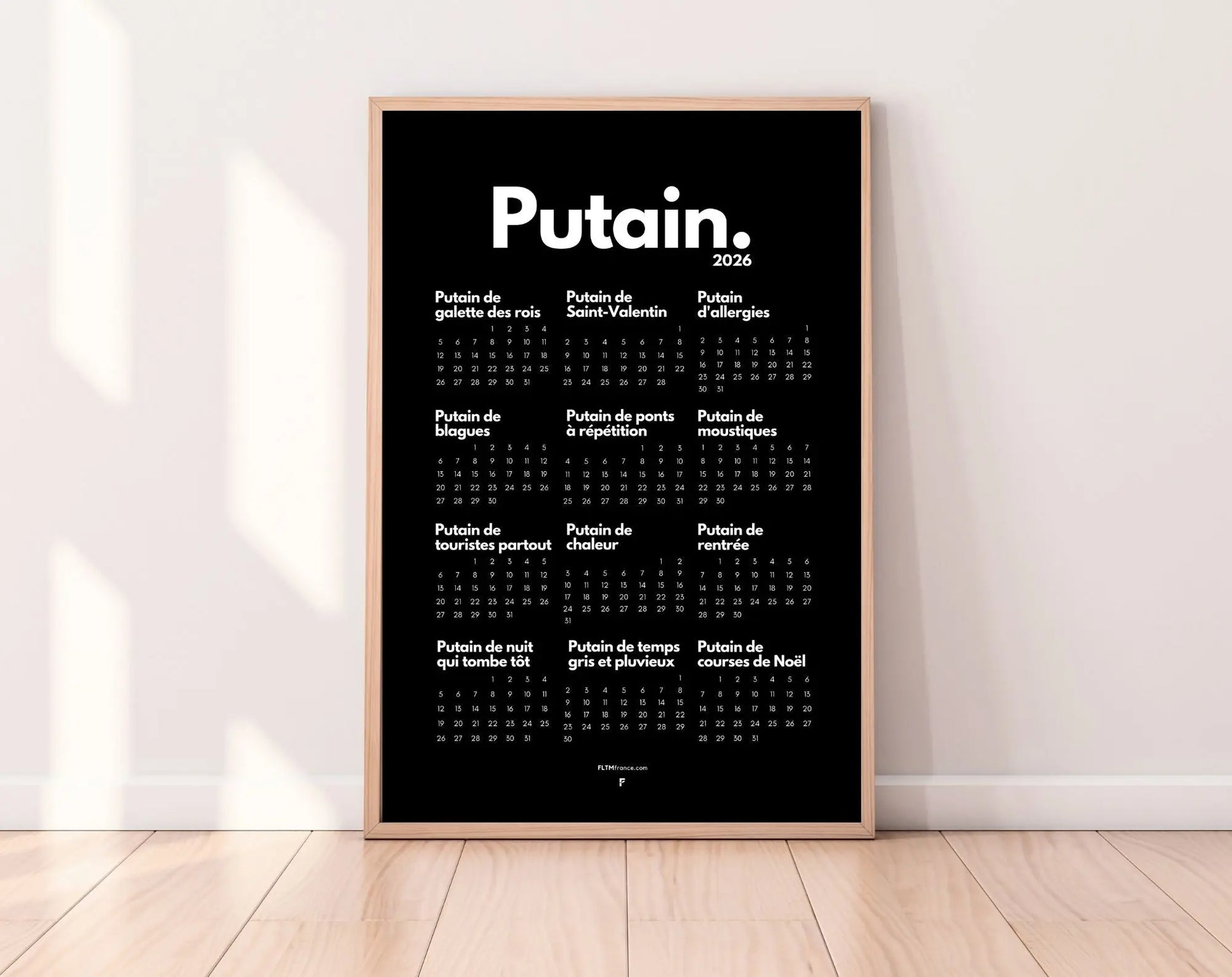 Calendrier personnalisé Putain 2026 - Calendrier humour à imprimer FLTMfrance