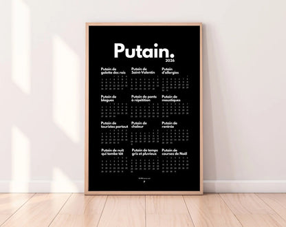 Calendrier personnalisé Putain 2026 - Calendrier humour à imprimer FLTMfrance