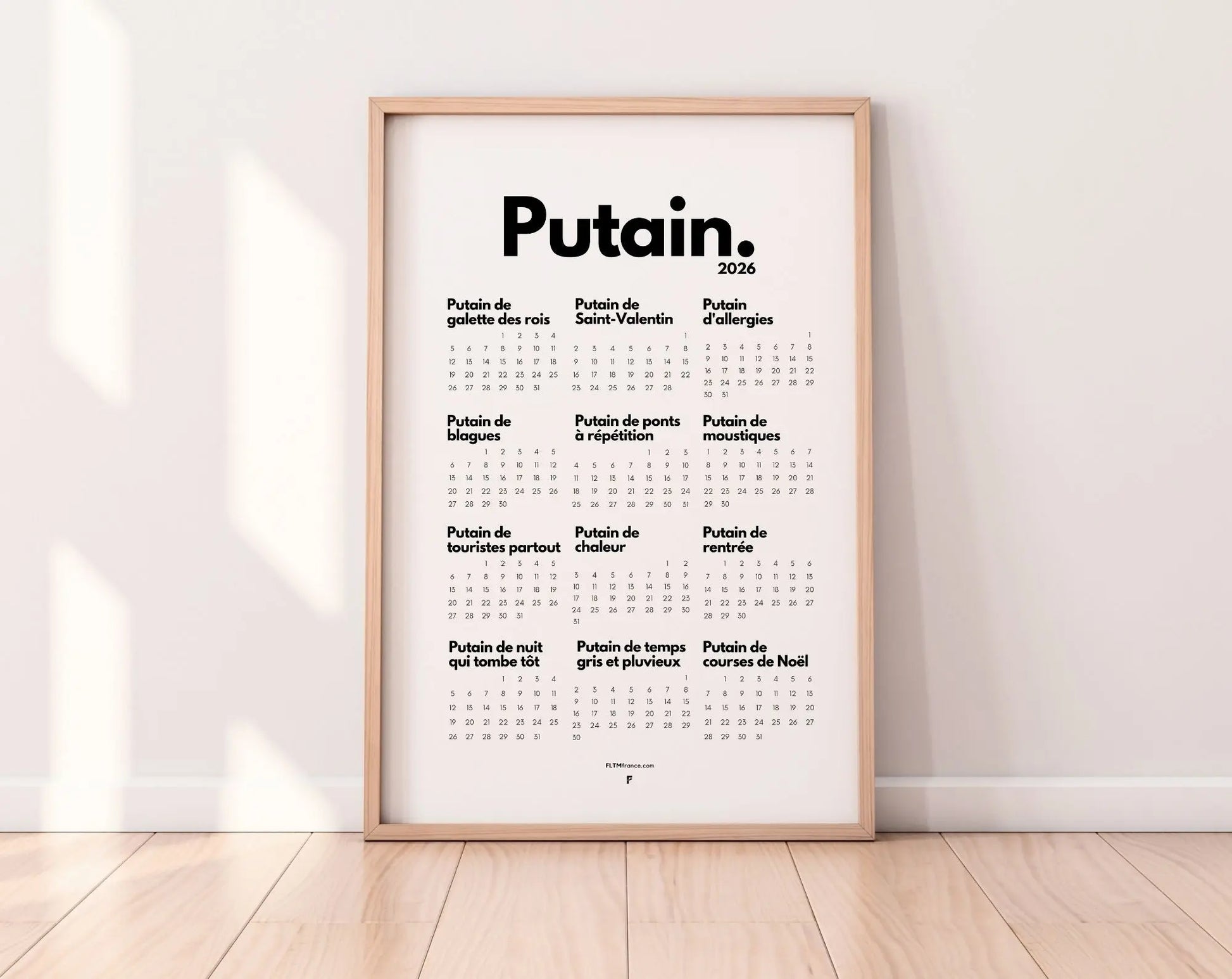 Calendrier personnalisé Putain 2026 - Calendrier humour à imprimer FLTMfrance