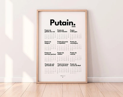 Calendrier personnalisé Putain 2026 - Calendrier humour à imprimer FLTMfrance
