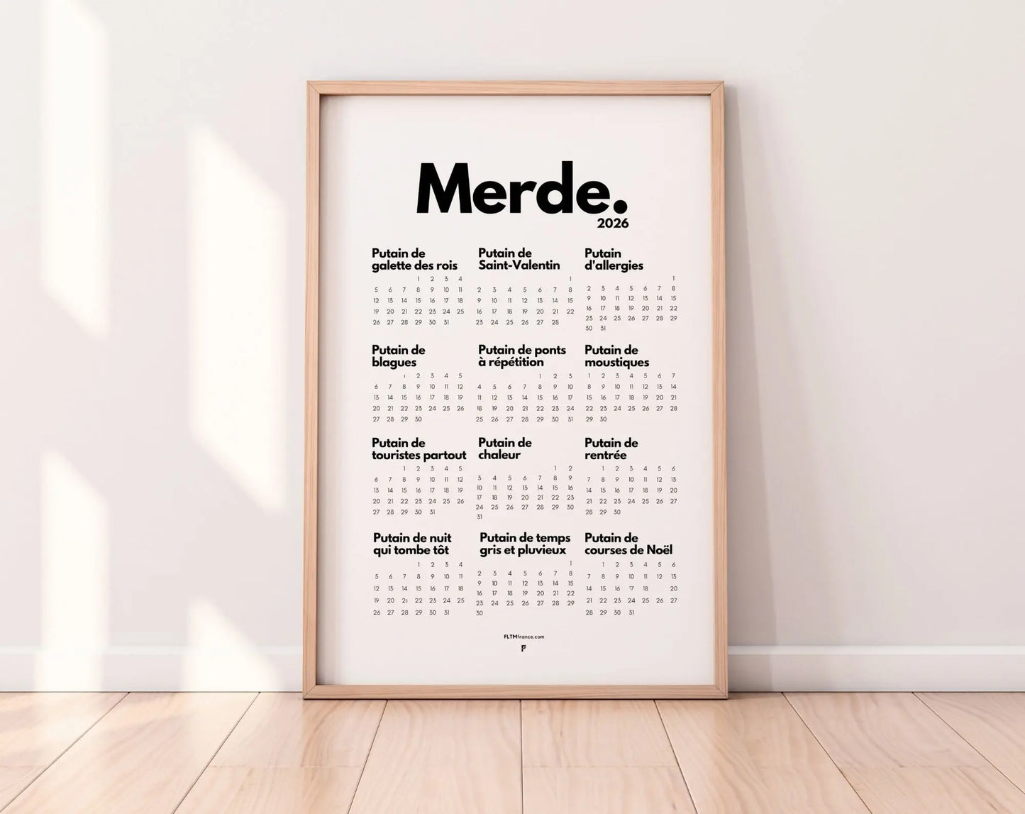 Calendrier personnalisé Putain 2026 - Calendrier humour à imprimer FLTMfrance