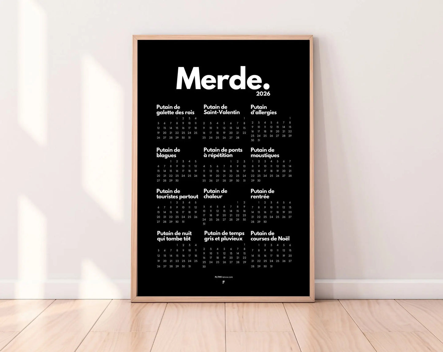 Calendrier personnalisé Putain 2026 - Calendrier humour à imprimer FLTMfrance