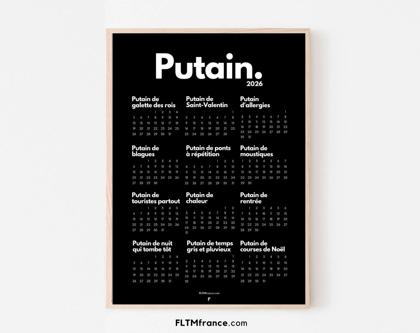 Calendrier personnalisé Putain 2026 - Calendrier humour à imprimer FLTMfrance