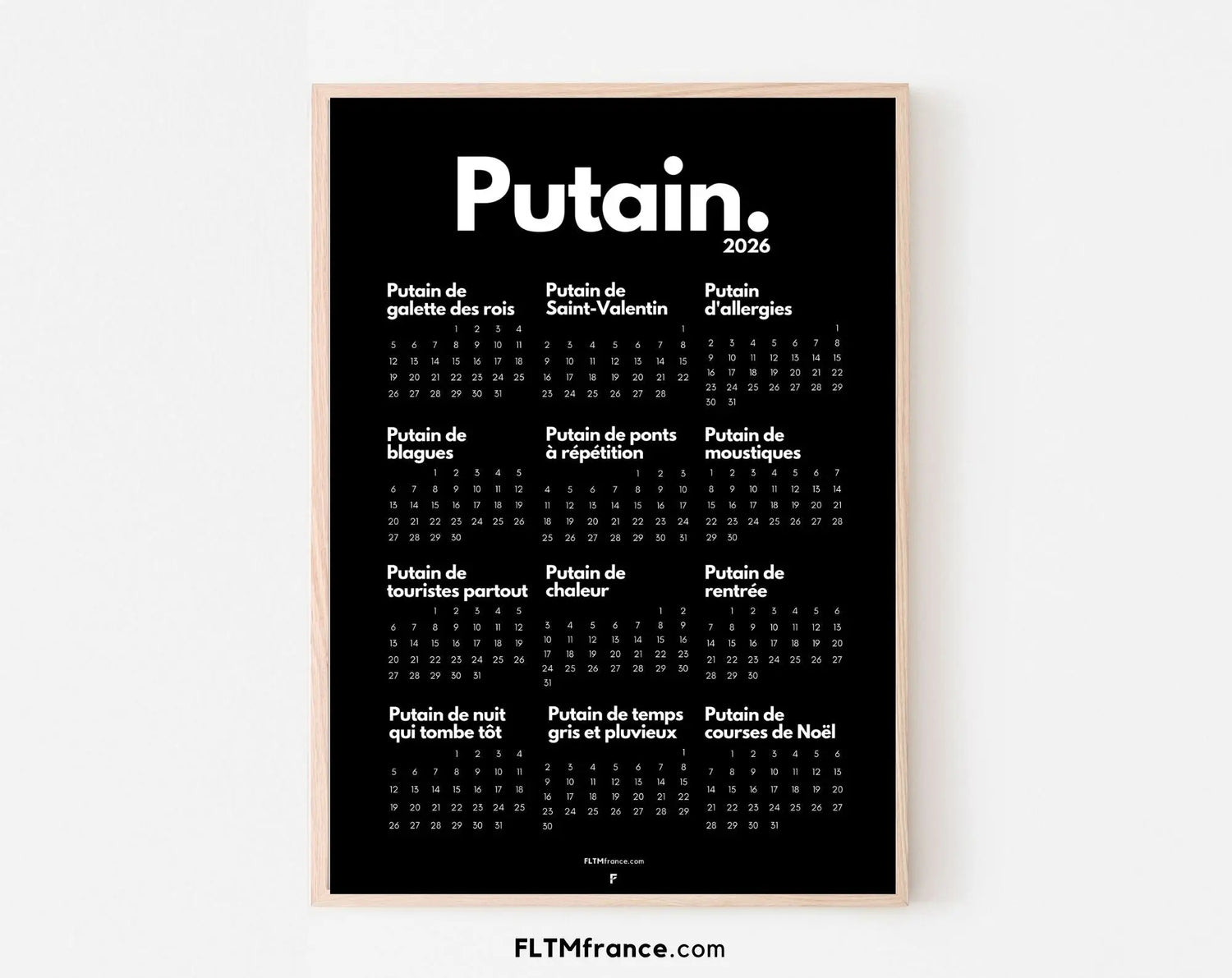 Calendrier personnalisé Putain 2026 - Calendrier humour à imprimer FLTMfrance