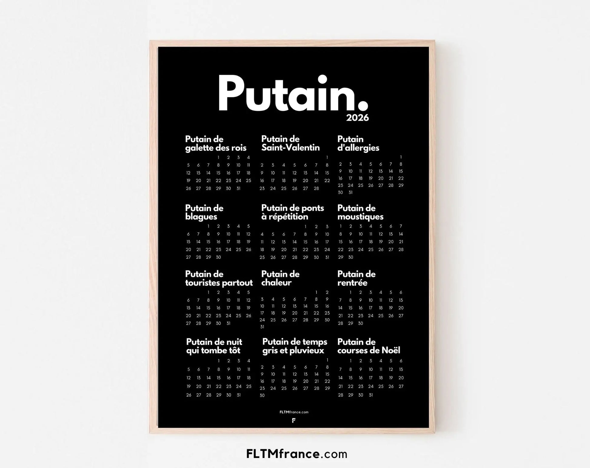 Calendrier personnalisé Putain 2026 - Calendrier humour à imprimer FLTMfrance