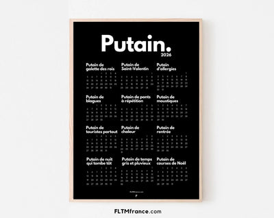 Calendrier personnalisé Putain 2026 - Calendrier humour à imprimer