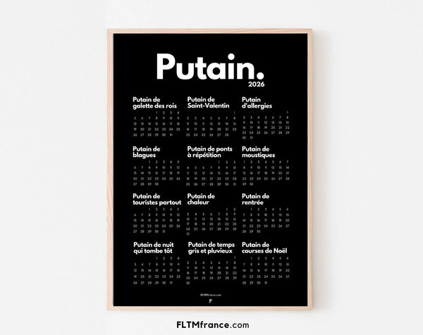 Calendrier personnalisé Putain 2026 - Calendrier humour à imprimer