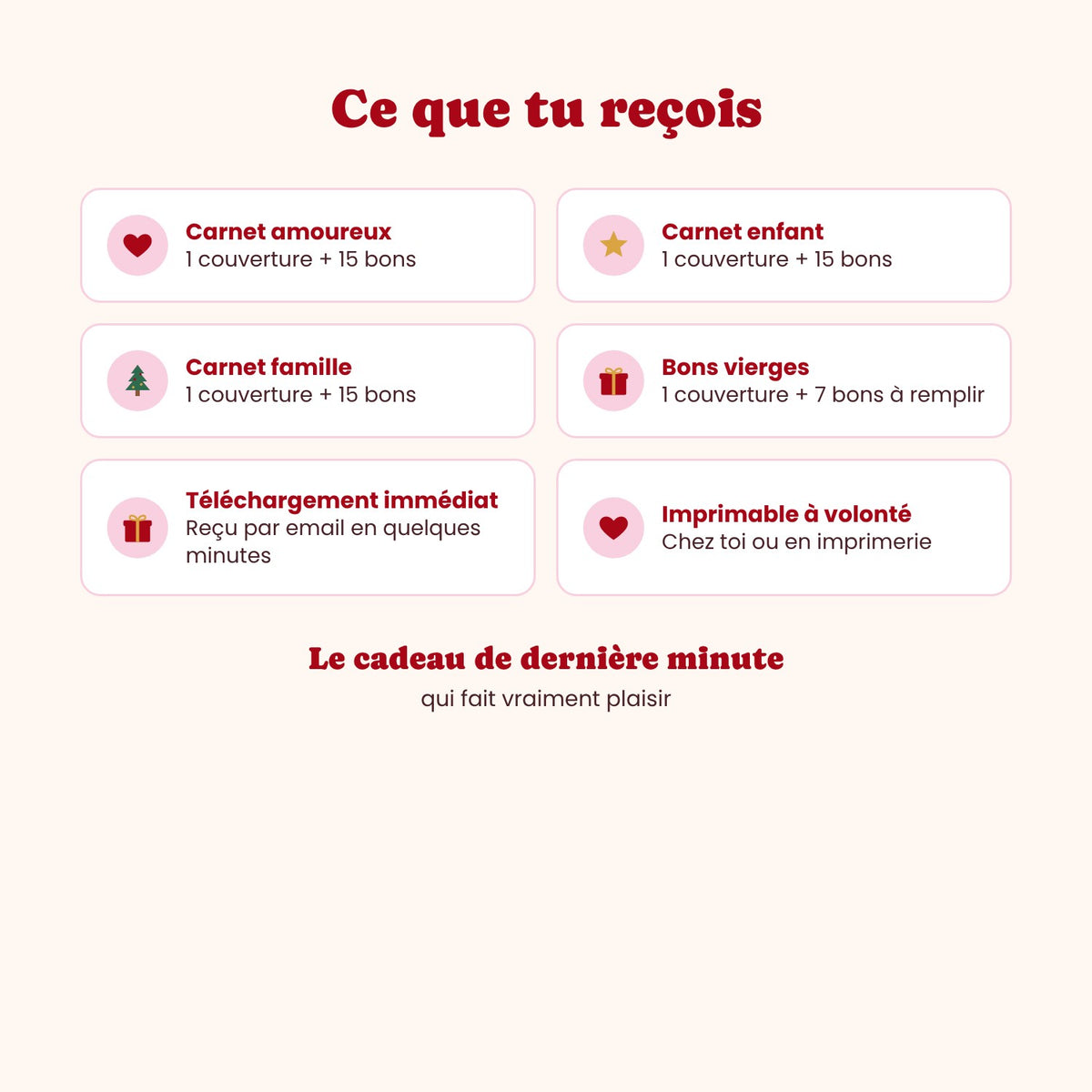 Contenu du carnet de bons pour de Noël à imprimer - FLTM