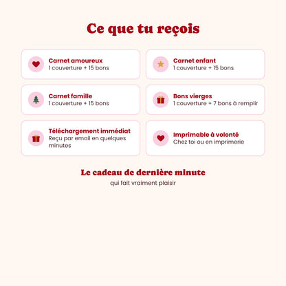 Contenu du carnet de bons pour de Noël à imprimer - FLTM