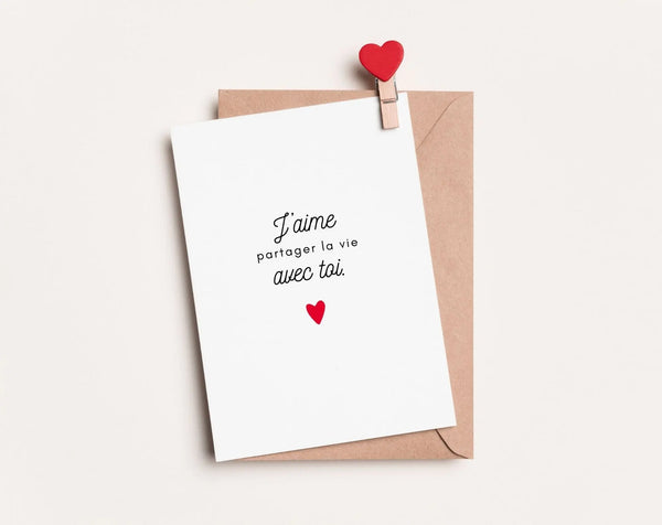 Carte J'aime partager la vie avec toi - Carte de Saint-Valentin à imprimer