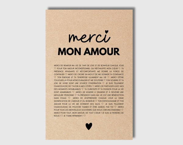 Carte Merci Mon amour - Carte d'amour Saint-Valentin