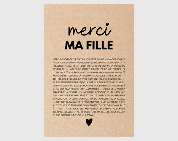 Carte Merci ma fille - Idée cadeau anniversaire pour sa fille